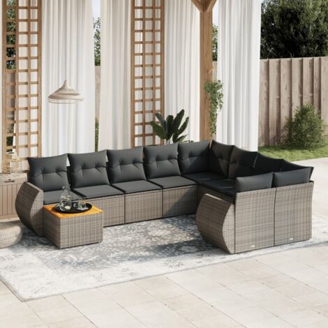 vidaXL Salon de jardin avec coussins 10 pcs gris résine tressée (1/5)
