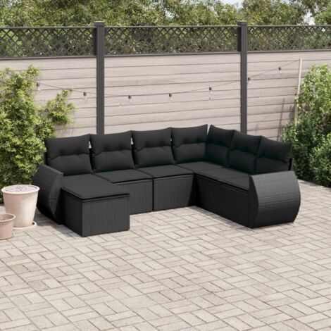 Salon de jardin 7 pcs avec coussins noir résine tressée vidaXL (1/5)
