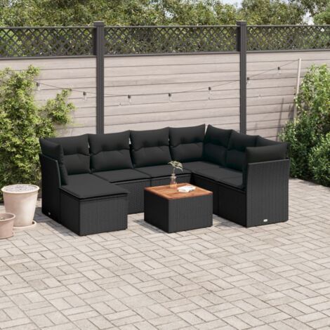 Salon de jardin 8 pcs avec coussins noir résine tressée vidaXL (1/5)