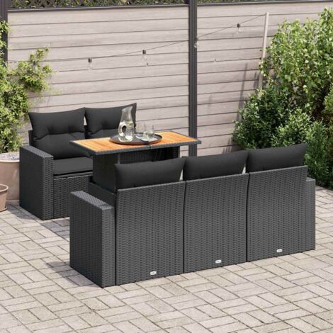 vidaXL Salon de jardin 6 pcs avec coussins noir résine tressée (1/5)