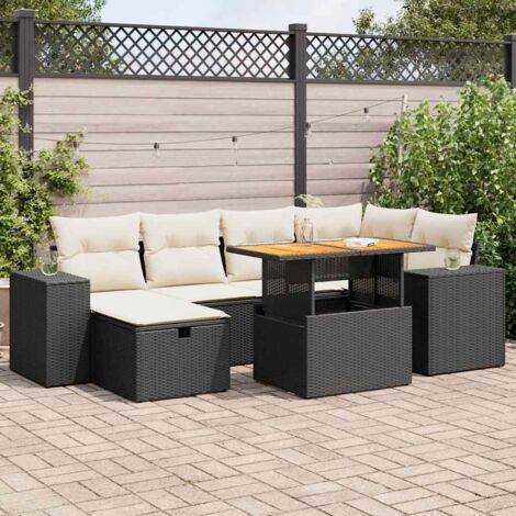 vidaXL Salon de jardin avec coussins 8 pcs noir résine tressée acacia (1/5)