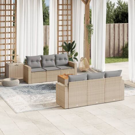 Salon de jardin avec coussins 7 pcs beige résine tressée vidaXL (1/3)