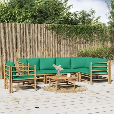 Salon de jardin 7 pcs avec coussins vert bambou vidaXL