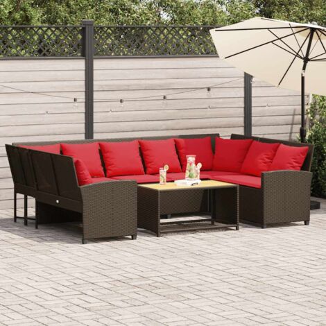 vidaXL Canapé de jardin avec coussins marron résine tressée