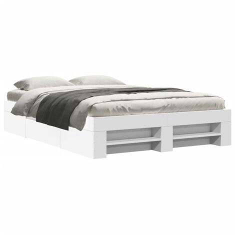 Vidaxl – Cadre de lit blanc 140x190 cm en bois d'ingénierie – Sommier à lattes – Tiroirs de rangement intégrés – Dimensions totales 193x143x33 cm (1/6)