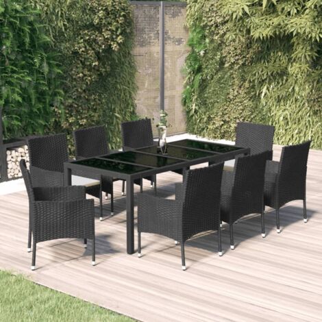 vidaXL Ensemble à manger jardin 9pcs et coussins noir résine tressée (1/5)