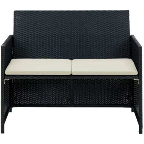 Vidaxl – Canapé de jardin 2 places en résine tressée noire – Coussins épais amovibles – Cadre en acier robuste – Résistant à l'eau et facile à nettoyer
