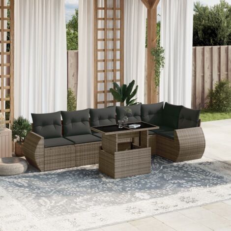 vidaXL Salon de jardin avec coussins 7 pcs gris résine tressée (1/5)