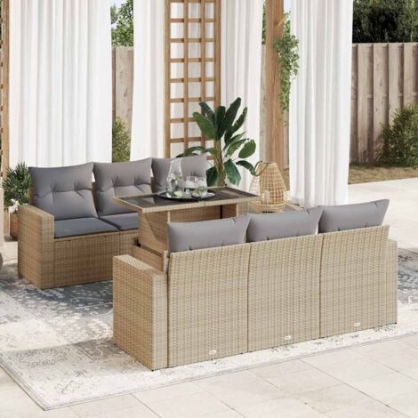 vidaXL Salon de jardin avec coussins 7 pcs beige résine tressée (1/5)