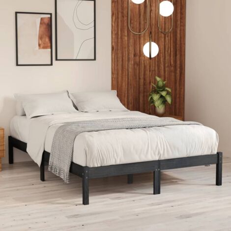 Vidaxl – Cadre de lit 200x200 cm en bois massif gris – Structure robuste – Assemblage requis – Pour matelas 200x200 cm (1/5)