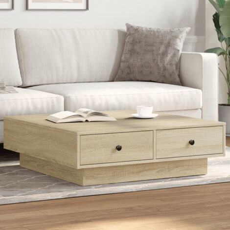 Vidaxl – Table basse fixe en bois d'ingénierie chêne sonoma 90x90x28 cm – Surface résistante à l'humidité – Rangement pratique avec boutons en métal