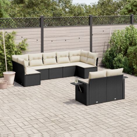 vidaXL Salon de jardin 9 pcs avec coussins noir résine tressée (1/5)