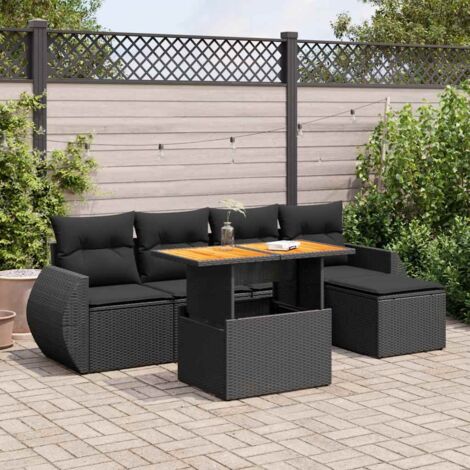 vidaXL Salon de jardin 6 pcs avec coussins noir résine tressée (1/5)