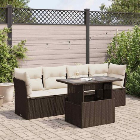 vidaXL Salon de jardin avec coussins 5 pcs marron résine tressée (1/5)