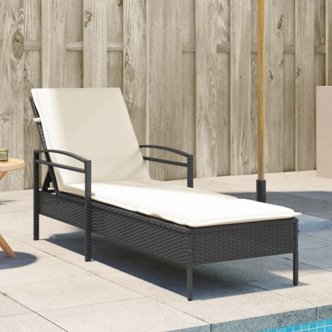vidaXL Sun Lounger with Cushion Black 63x200x81 cm Poly Rattan (1/5)