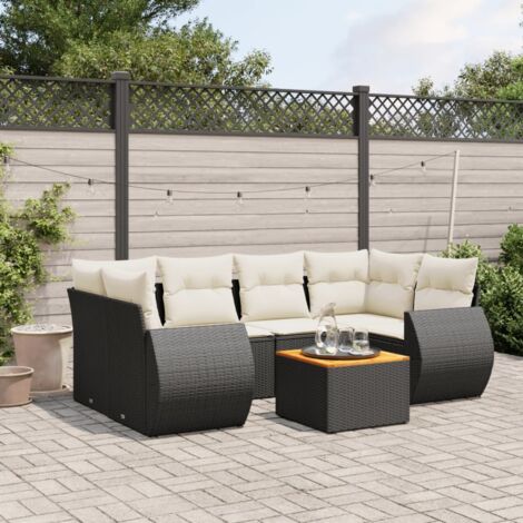 vidaXL Salon de jardin 7 pcs avec coussins noir résine tressée (1/3)