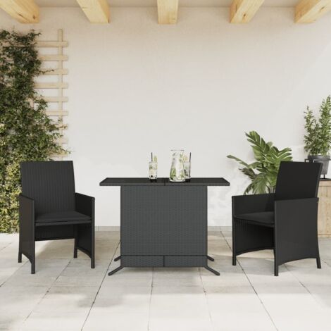 Vidaxl – Ensemble table et chaises de jardin 3 pcs – Résine tressée noire – 2 chaises avec coussins – Table en verre trempé 100x59cm (1/6)