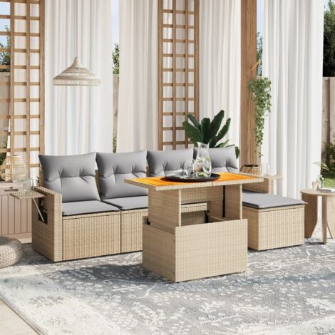 vidaXL Salon de jardin avec coussins 6 pcs beige résine tressée (1/3)