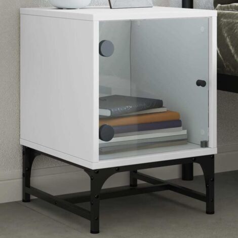 Table de chevet avec porte en verre blanc 35x37x50 cm vidaXL (1/5)