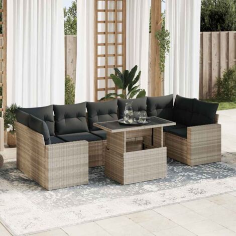 vidaXL Salon de jardin 8 pcs avec coussins gris clair résine tressée (1/5)