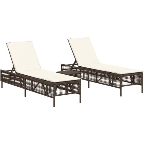 vidaXL Chaises longues lot de 2 avec table marron résine tressée (1/5)