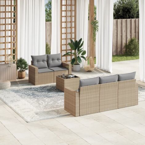 Salon de jardin avec coussins 6 pcs beige résine tressée vidaXL (1/3)