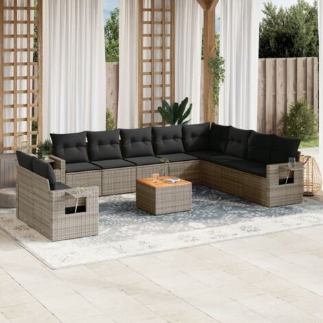 vidaXL Salon de jardin 11 pcs avec coussins gris résine tressée (1/5)