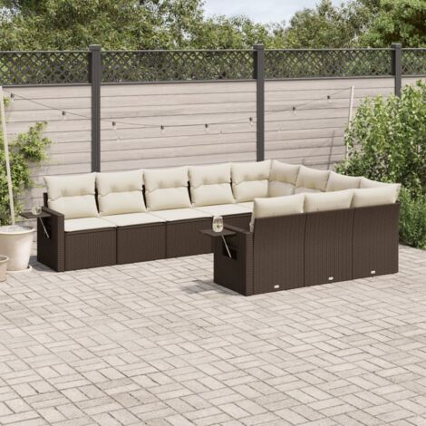 vidaXL Salon de jardin 10 pcs avec coussins marron résine tressée (1/3)