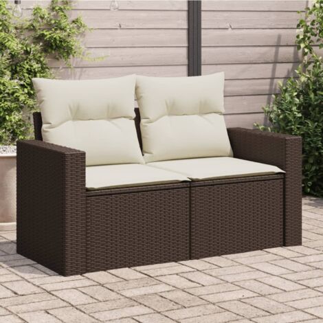vidaXL Garden Sofa with Cushions 2-Seater Brown Poly Rattan (1/5)