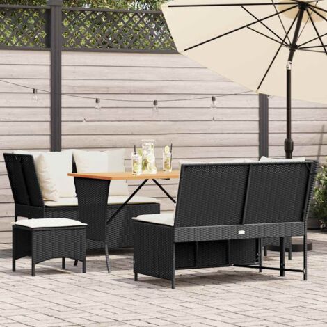 vidaXL Salon de jardin 5 pcs avec coussins noir résine tressée