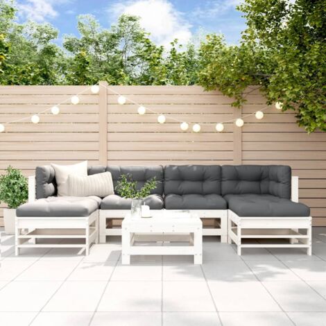 Salon de jardin 7 pcs Blanc Bois de pin massif vidaXL (1/5)