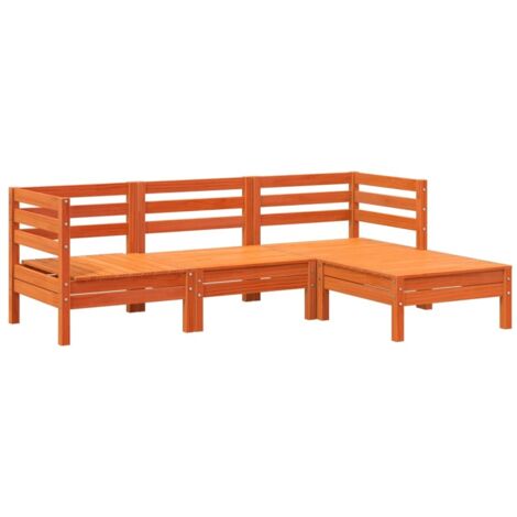 Canapé de jardin 3 places repose-pied cire marron bois massif vidaXL