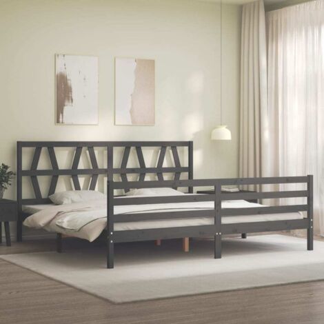 Cadre de lit sans matelas gris 200x200 cm bois massif vidaXL (1/5)