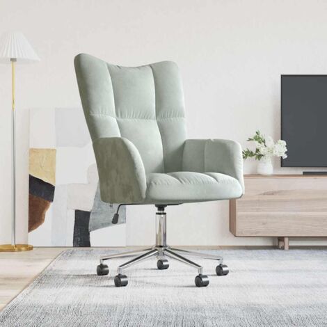 Vidaxl – Fauteuil relax en velours gris clair – Mousse rembourrée – Réglable en hauteur – Pivotant 360° – Cadre en acier – Charge max 110 kg (1/7)