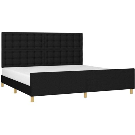 Vidaxl – Cadre de lit noir 200x200 cm en tissu – Tête de lit réglable – Pieds en bois de mélèze massif – Montage facile (1/5)