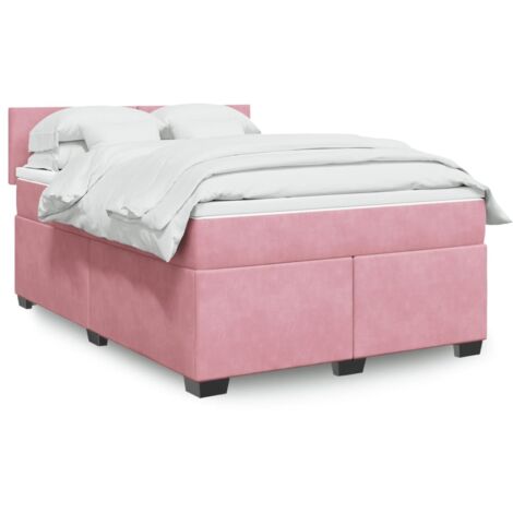 vidaXL Sommier à lattes de lit avec matelas Rose 140x190 cm Velours (1/5)