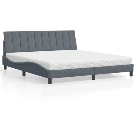 vidaXL Lit avec matelas Hanko gris foncé 180x200 cm velours (1/5)