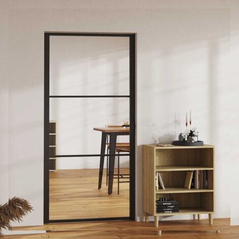 Vidaxl – Porte coulissante intérieure en verre trempé et aluminium 102,5x201,5 cm – Couleur noir – Épaisseur verre 5 mm – Installation facile cadre bois
