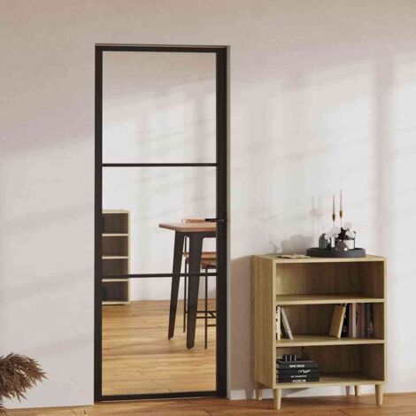 Vidaxl – Porte coulissante intérieure en verre trempé et aluminium 76x201,5 cm – Finition noire – Résistante aux impacts et rayures