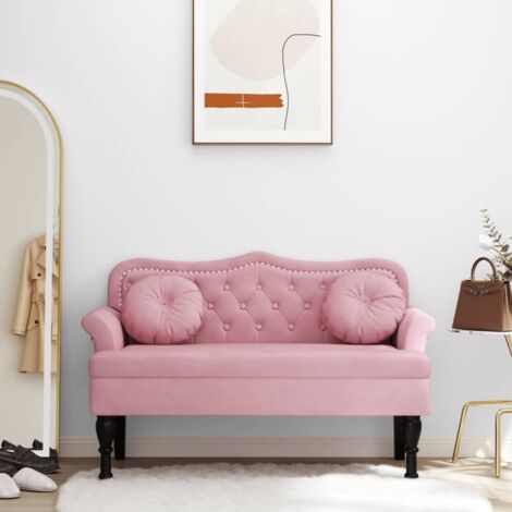 Vidaxl – Banc avec coussins rose 120,5x65x75 cm – Velours doux – Accoudoirs roulés – Pieds en bois d'hévéa massif – Capacité 110 kg (1/5)