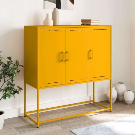 Vidaxl – Buffet haut jaune moutarde 100,5x39x107 cm – Acier robuste – 6 compartiments pour rangement organisé – Style industriel (1/5)