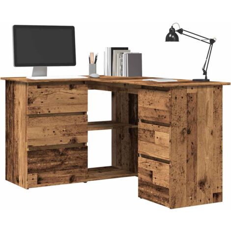 Vidaxl – Bureau d'angle en bois d'ingénierie 145x100x76 cm – Surface lisse et résistante à l'humidité – 2 portes et 4 tiroirs de rangement