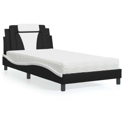 vidaXL Lit Viana avec matelas noir et blanc 100x200 cm similicuir (1/5)