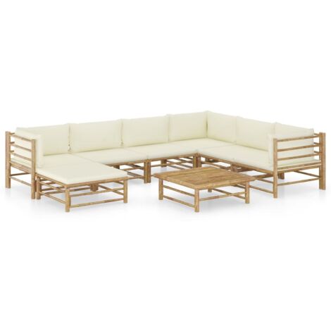 Vidaxl – Salon de jardin modulaire 8 pcs – Construction en bambou – Coussins épais 5/10 cm – Housses lavables – Pour espaces extérieurs