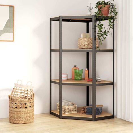 Vidaxl – Étagère d'angle 4 niveaux anthracite – Acier galvanisé antirouille – Bois d'ingénierie 75x75x160cm – Charge 320kg – Assemblage sans vis