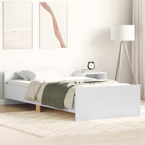 Vidaxl – Cadre de lit blanc 90x190 cm en bois d'ingénierie – Tête de lit pour maintien matelas – Assemblage requis – Lit avec tiroirs (1/6)