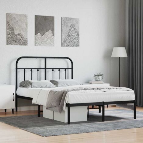 Cadre de lit métal sans matelas avec tête de lit noir 120x190cm vidaXL (1/5)