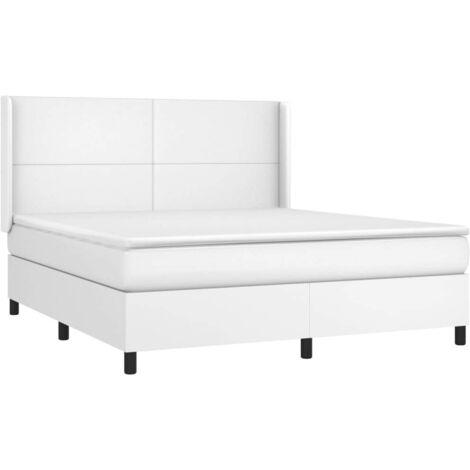 vidaXL Sommier à lattes de lit avec matelas Blanc 160x200cm Similicuir (1/5)