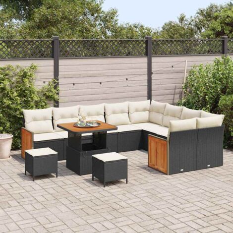 vidaXL Ensemble de canapé de jardin avec coussin 12 pcs Noir et crème (1/5)