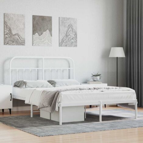 Cadre de lit métal sans matelas et tête de lit blanc 140x200 cm vidaXL (1/5)